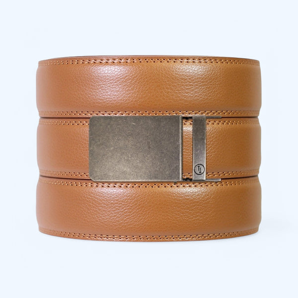 British Tan Leather Ratchet Belt & Buckle Set