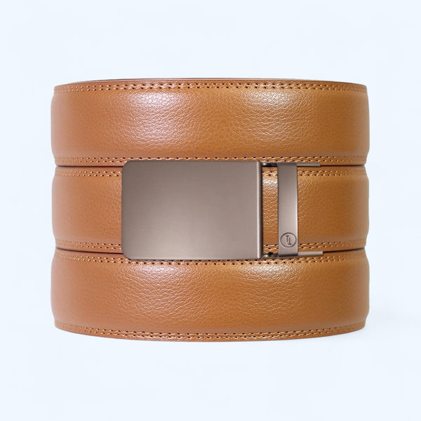 British Tan Leather Ratchet Belt & Buckle Set