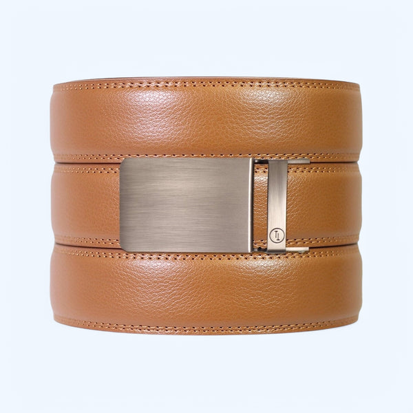 British Tan Leather Ratchet Belt & Buckle Set