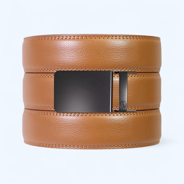 British Tan Leather Ratchet Belt & Buckle Set