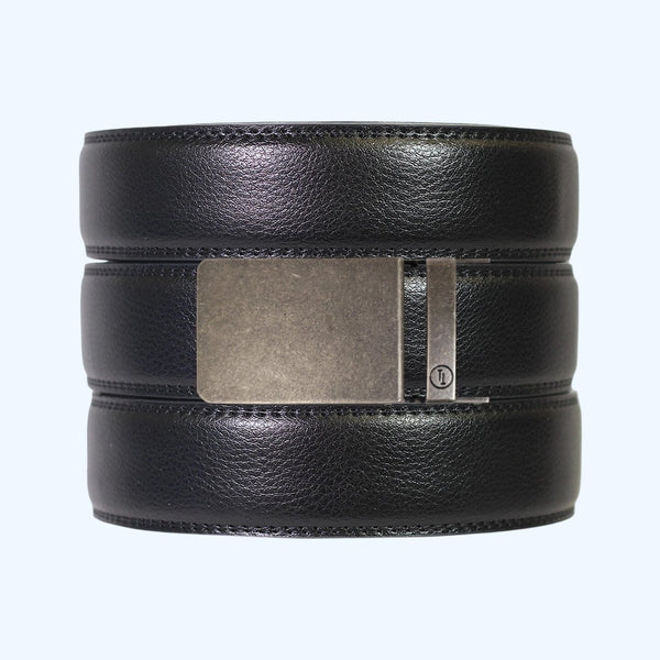 Black Leather Ratchet Belt & Buckle Set