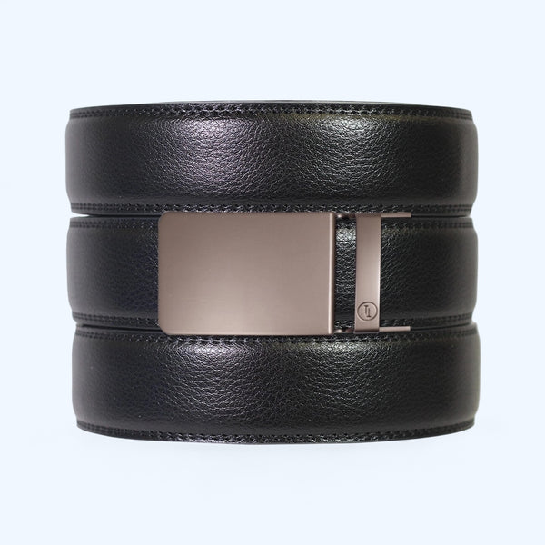 Black Leather Ratchet Belt & Buckle Set