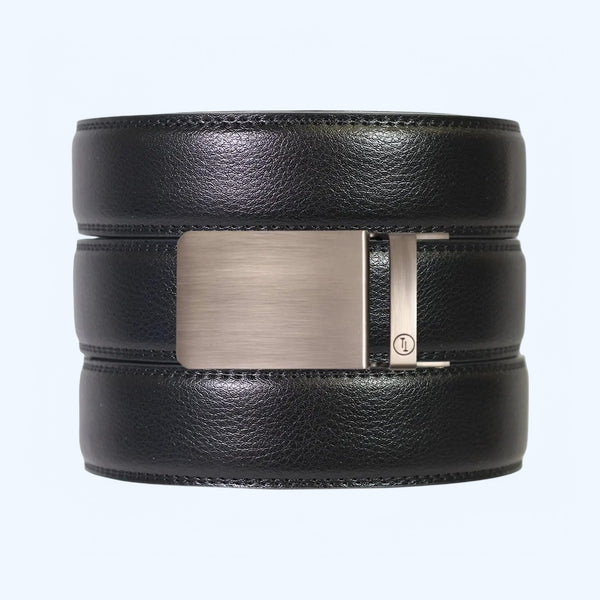 Black Leather Ratchet Belt & Buckle Set