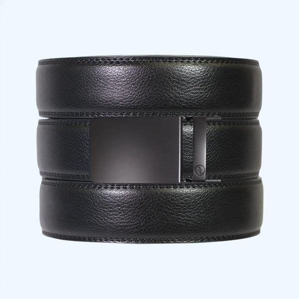 Black Leather Ratchet Belt & Buckle Set
