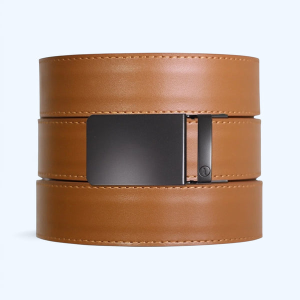 British Tan Top Grain Leather Ratchet Belt + Buckle Set