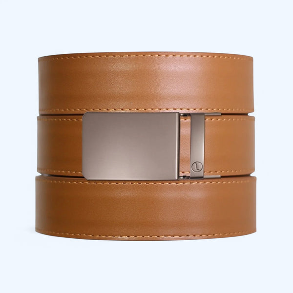 British Tan Top Grain Leather Ratchet Belt + Buckle Set