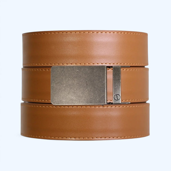 British Tan Top Grain Leather Ratchet Belt + Buckle Set