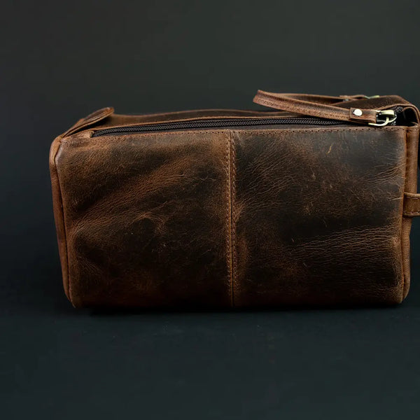 Leather Toiletry Bag Antique Brown