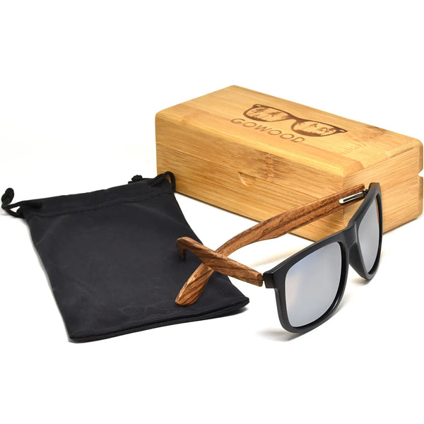 GOWOOD- Square Zebra Wood Sunglasses with Silver Polarized Lenses