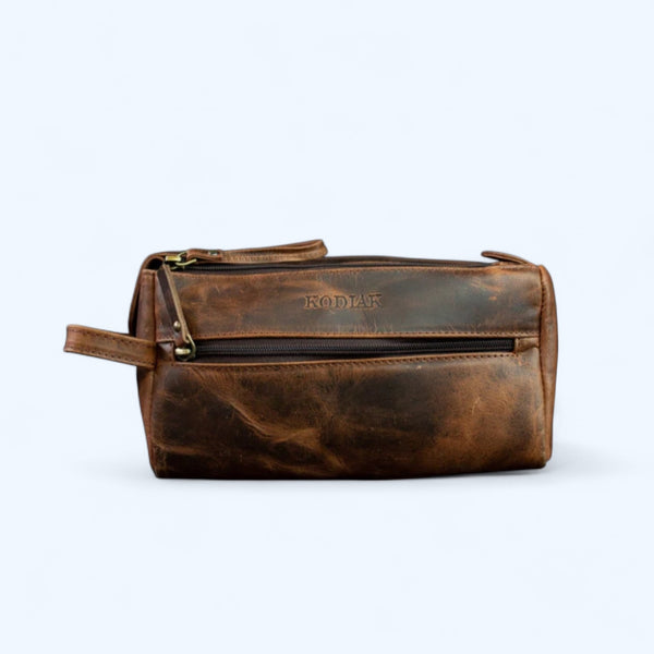 Kodiak Leather- Leather Toiletry Bag Antique Brown