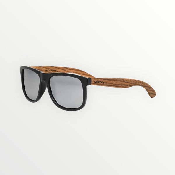 GOWOOD- Square Zebra Wood Sunglasses with Silver Polarized Lenses