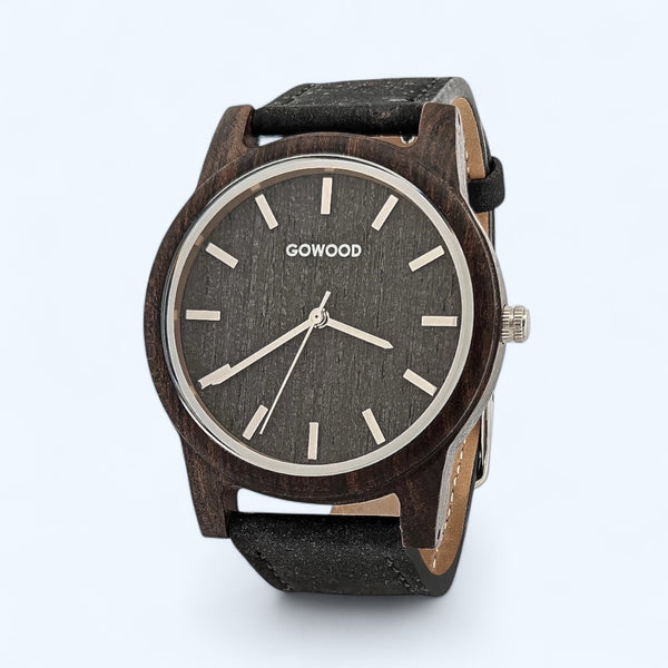 GOWOOD- Black Sandalwood Watch with Real Portuguese Black Cork Wristband