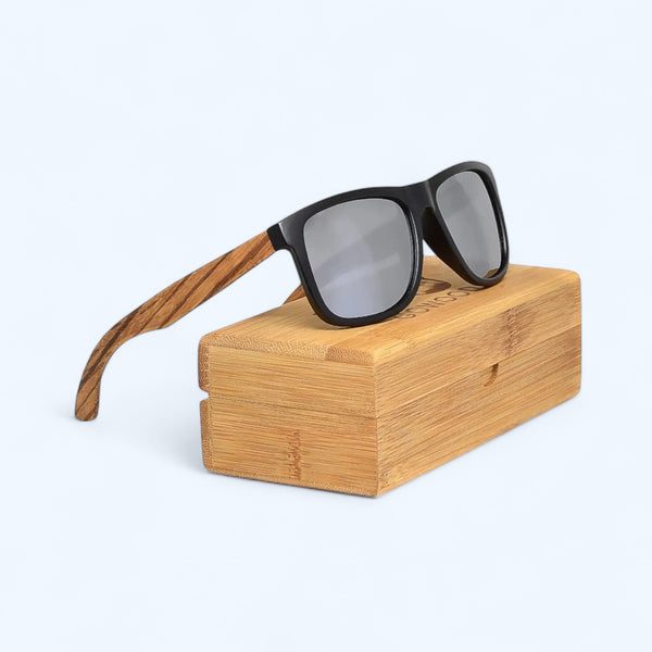 GOWOOD- Square Zebra Wood Sunglasses with Silver Polarized Lenses