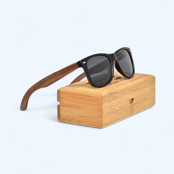 GOWOOD- Walnut Wood Sunglasses with Black Polarized Lenses