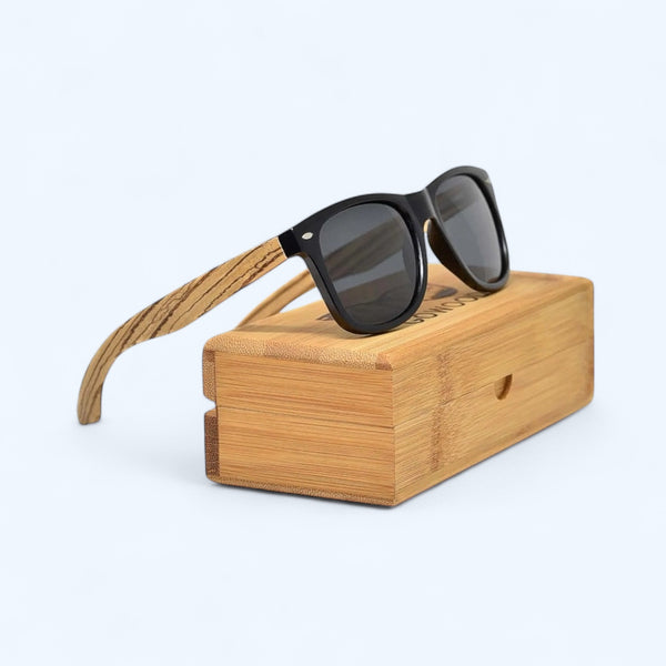 GOWOOD- Zebra Wood Sunglasses with Black Polarized Lenses